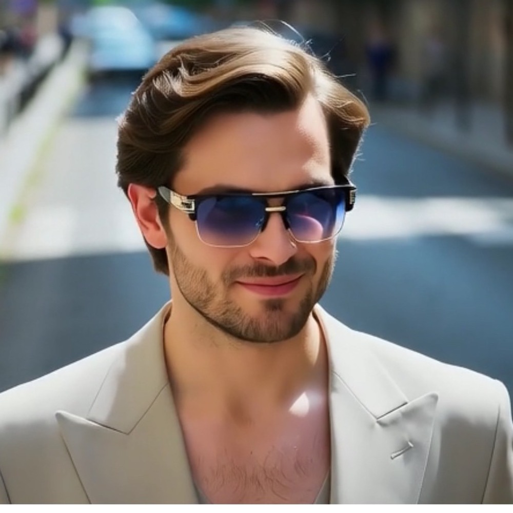 Mens Fashion Sunglasses Rectangular Blue Gradient Lens Sun Protection Outdoor